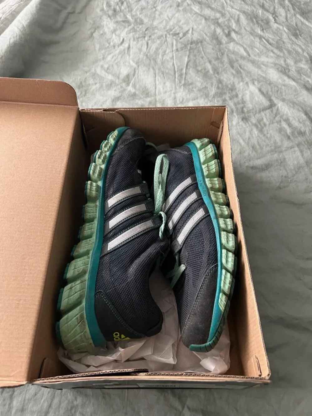 Well worn navy/ aqua Adidas Liquid Ride women size 8.5